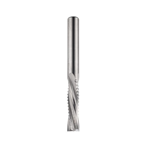 Solid carbide upcut spiral cutter with chipbreaker