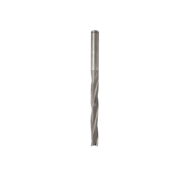 Solid carbide upcut spiral cutter with chipbreaker for locksets