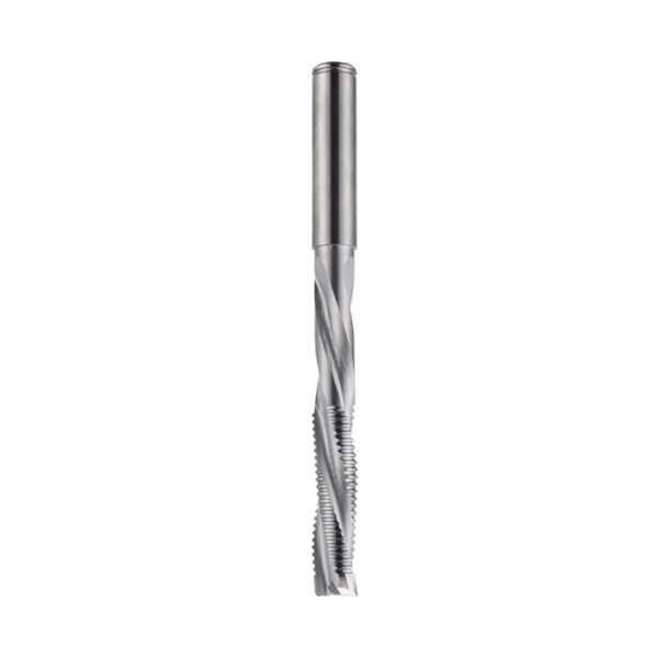 Solid carbide upcut spiral cutter with chipbreaker for locksets with 5 mm smooth for better finishing